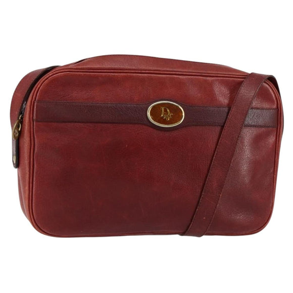 Christian Dior Shoulder Bag Leather Red Gold Auth ka562