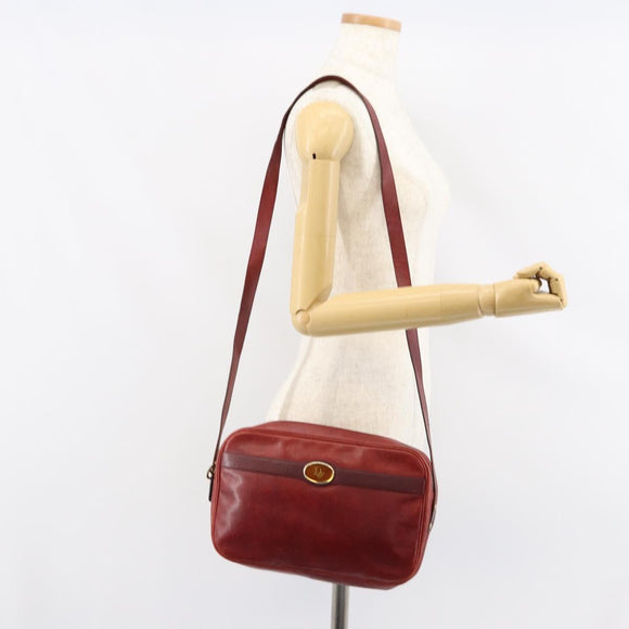 Christian Dior Shoulder Bag Leather Red Gold Auth ka562