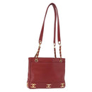 CHANEL Triple COCO Mark Chain Shoulder Bag Caviar Skin Red Gold CC Auth ka5622-1