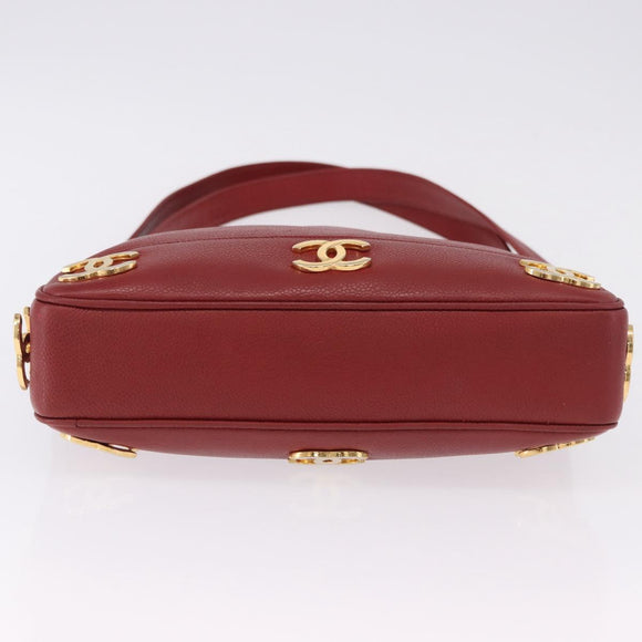 CHANEL Triple COCO Mark Chain Shoulder Bag Caviar Skin Red Gold CC Auth ka5622