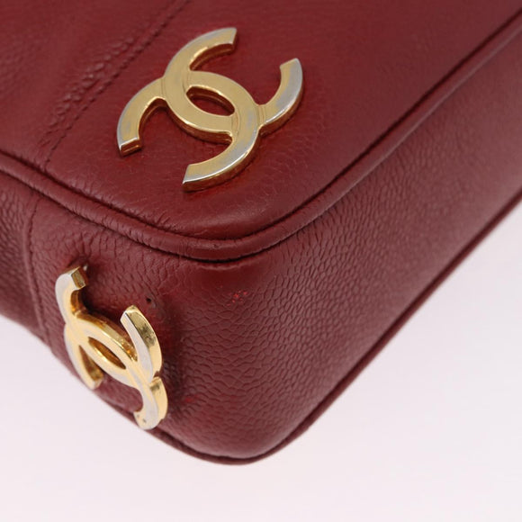 CHANEL Triple COCO Mark Chain Shoulder Bag Caviar Skin Red Gold CC Auth ka5622