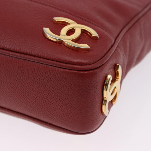 CHANEL Triple COCO Mark Chain Shoulder Bag Caviar Skin Red Gold CC Auth ka5622