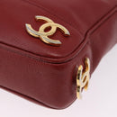 CHANEL Triple COCO Mark Chain Shoulder Bag Caviar Skin Red Gold CC Auth ka5622-16