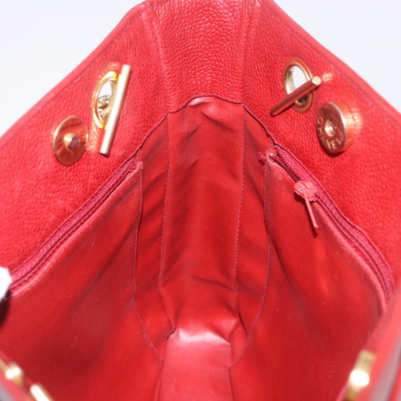 CHANEL Triple COCO Mark Chain Shoulder Bag Caviar Skin Red Gold CC Auth ka5622