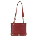 CHANEL Triple COCO Mark Chain Shoulder Bag Caviar Skin Red Gold CC Auth ka5622-2