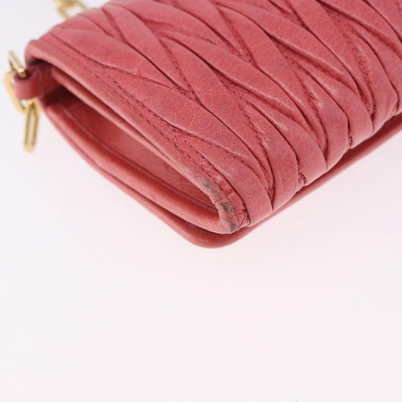 Miu Miu Matelasse Chain Shoulder Wallet Leather Pink Gold Auth ka5623A