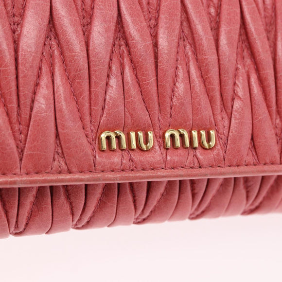 Miu Miu Matelasse Chain Shoulder Wallet Leather Pink Gold Auth ka5623A