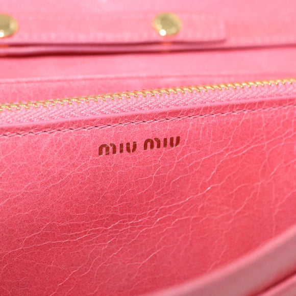 Miu Miu Matelasse Chain Shoulder Wallet Leather Pink Gold Auth ka5623A