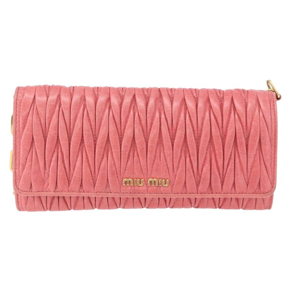 Miu Miu Matelasse Chain Shoulder Wallet Leather Pink Gold Auth ka5623A