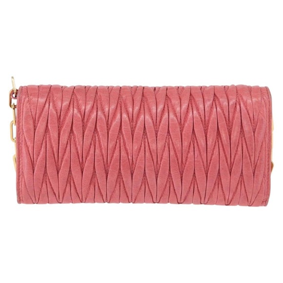 Miu Miu Matelasse Chain Shoulder Wallet Leather Pink Gold Auth ka5623A