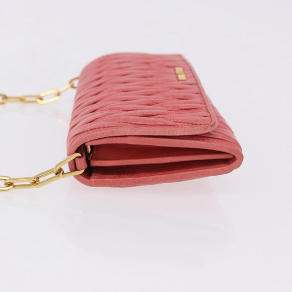 Miu Miu Matelasse Chain Shoulder Wallet Leather Pink Gold Auth ka5623A