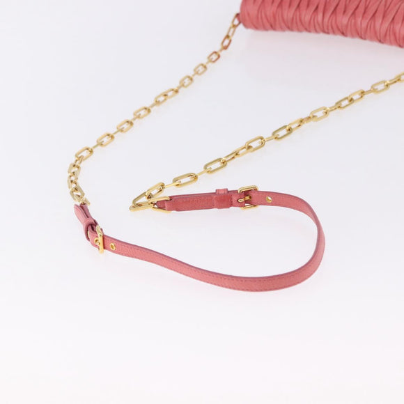 Miu Miu Matelasse Chain Shoulder Wallet Leather Pink Gold Auth ka5623A