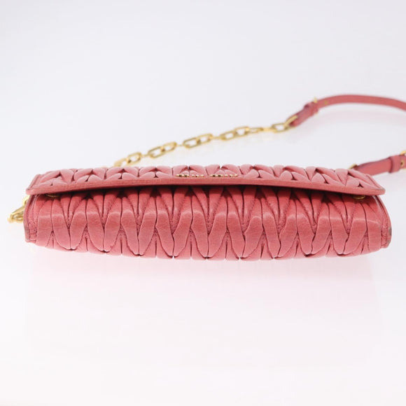 Miu Miu Matelasse Chain Shoulder Wallet Leather Pink Gold Auth ka5623A