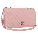 CHANEL V Stitch Chain Studs Shoulder Bag Lamb Skin Pink Silver CC Auth ka5624SAV-1
