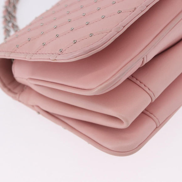 CHANEL V Stitch Chain Studs Shoulder Bag Lamb Skin Pink Silver CC Auth ka5624SAV