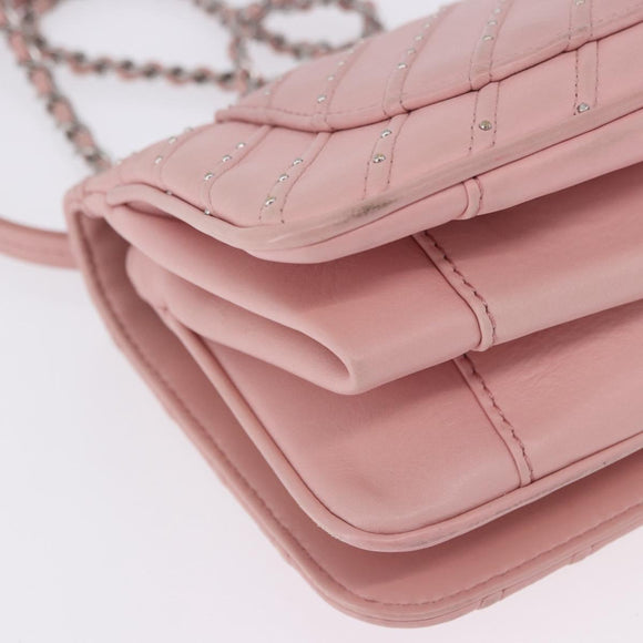CHANEL V Stitch Chain Studs Shoulder Bag Lamb Skin Pink Silver CC Auth ka5624SAV