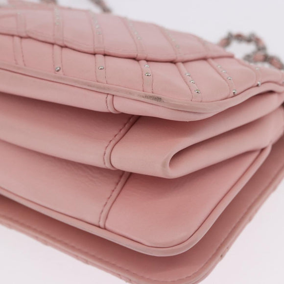 CHANEL V Stitch Chain Studs Shoulder Bag Lamb Skin Pink Silver CC Auth ka5624SAV