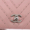 CHANEL V Stitch Chain Studs Shoulder Bag Lamb Skin Pink Silver CC Auth ka5624SAV-17
