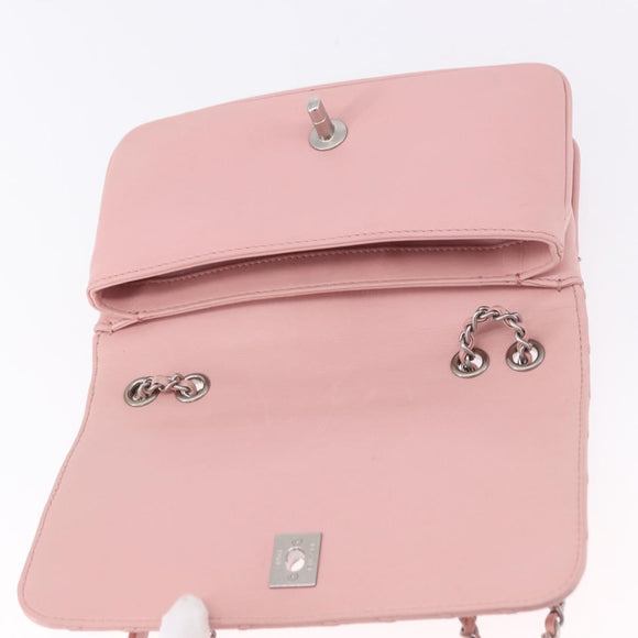 CHANEL V Stitch Chain Studs Shoulder Bag Lamb Skin Pink Silver CC Auth ka5624SAV