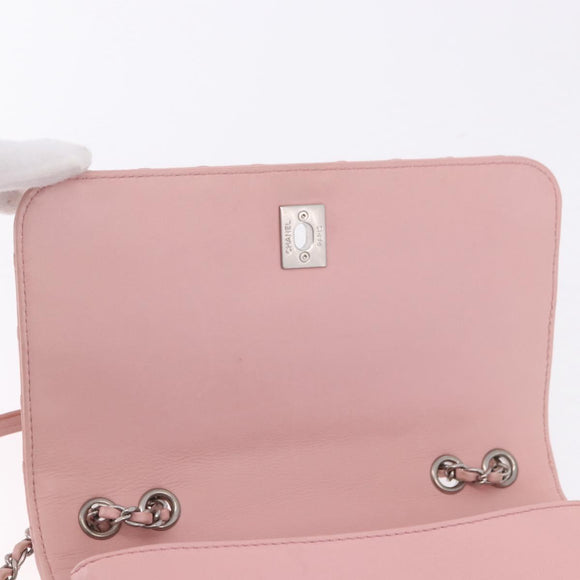 CHANEL V Stitch Chain Studs Shoulder Bag Lamb Skin Pink Silver CC Auth ka5624SAV