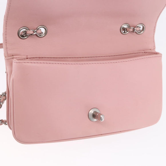 CHANEL V Stitch Chain Studs Shoulder Bag Lamb Skin Pink Silver CC Auth ka5624SAV