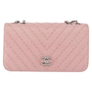 CHANEL V Stitch Chain Studs Shoulder Bag Lamb Skin Pink Silver CC Auth ka5624SAV-13