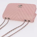 CHANEL V Stitch Chain Studs Shoulder Bag Lamb Skin Pink Silver CC Auth ka5624SAV-6