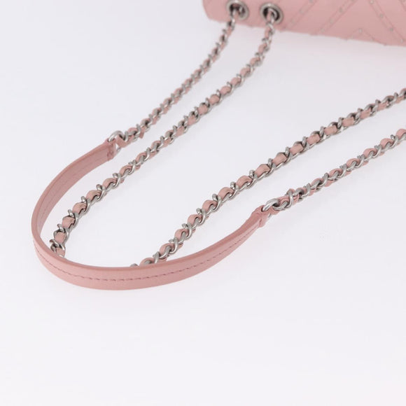 CHANEL V Stitch Chain Studs Shoulder Bag Lamb Skin Pink Silver CC Auth ka5624SAV