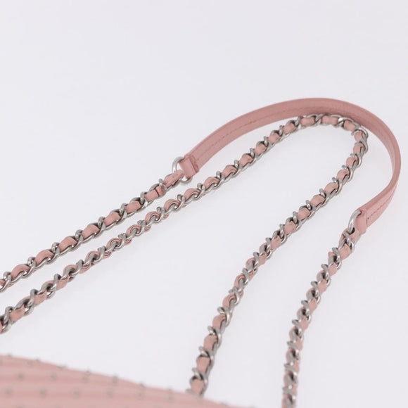 CHANEL V Stitch Chain Studs Shoulder Bag Lamb Skin Pink Silver CC Auth ka5624SAV