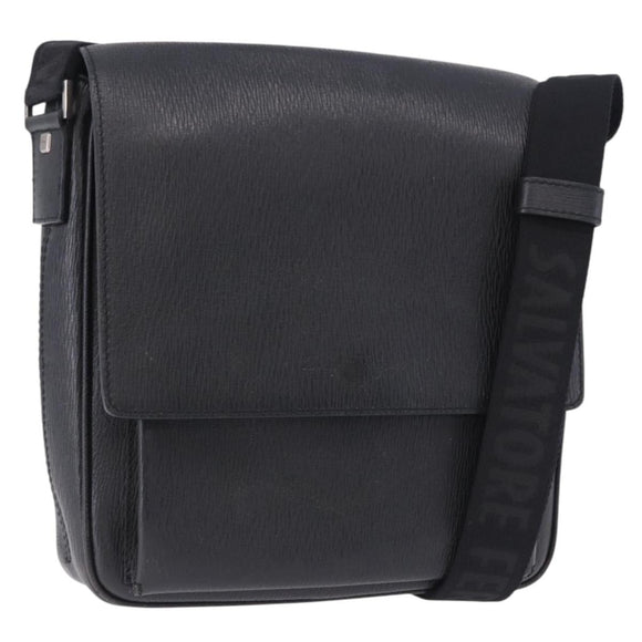 Salvatore Ferragamo Shoulder Bag Leather Black Silver Auth ka5625
