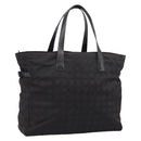 CHANEL New Travel Line Tote Bag Canvas Black Silver CC Auth ka5632-1