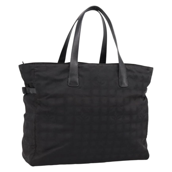 CHANEL New Travel Line Tote Bag Canvas Black Silver CC Auth ka5632