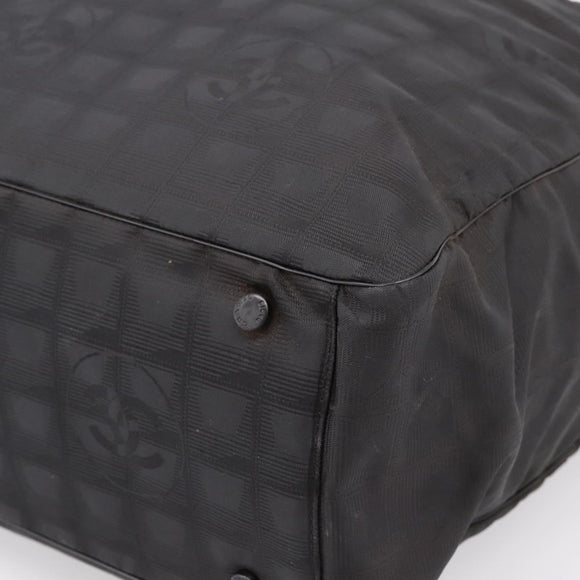 CHANEL New Travel Line Tote Bag Canvas Black Silver CC Auth ka5632