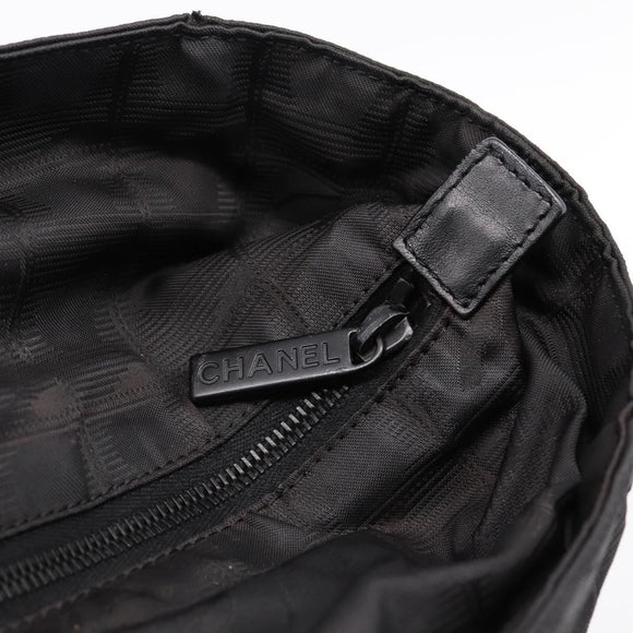 CHANEL New Travel Line Tote Bag Canvas Black Silver CC Auth ka5632