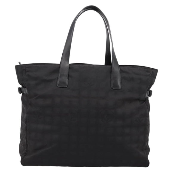 CHANEL New Travel Line Tote Bag Canvas Black Silver CC Auth ka5632
