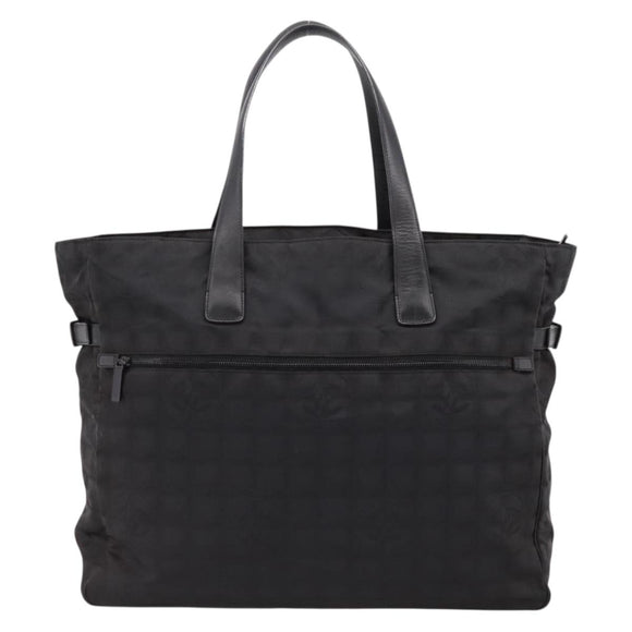 CHANEL New Travel Line Tote Bag Canvas Black Silver CC Auth ka5632