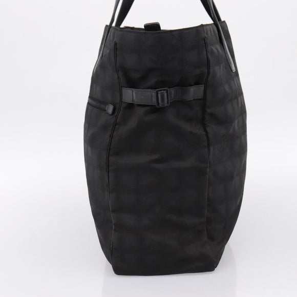 CHANEL New Travel Line Tote Bag Canvas Black Silver CC Auth ka5632