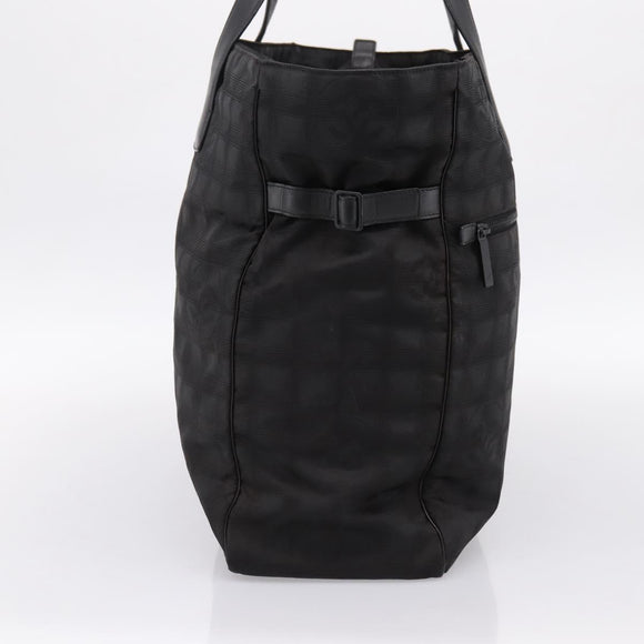 CHANEL New Travel Line Tote Bag Canvas Black Silver CC Auth ka5632