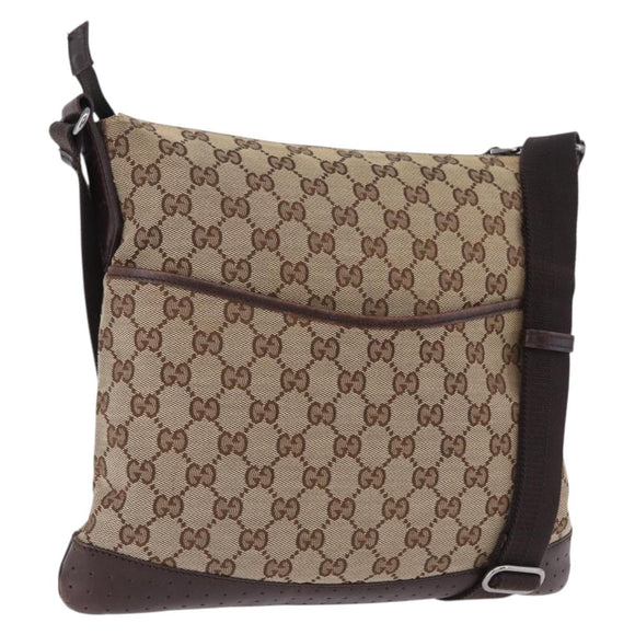 GUCCI GG Canvas Shoulder Bag Beige Silver 145857 Auth ka5634