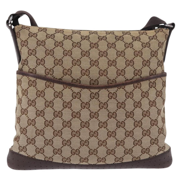 GUCCI GG Canvas Shoulder Bag Beige Silver 145857 Auth ka5634