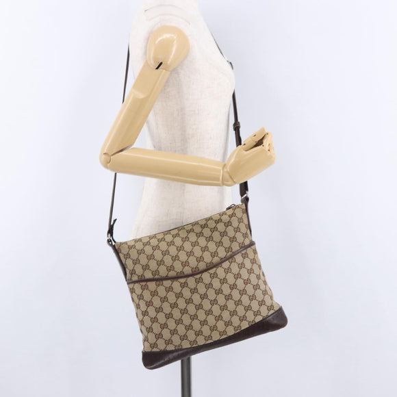 GUCCI GG Canvas Shoulder Bag Beige Silver 145857 Auth ka5634