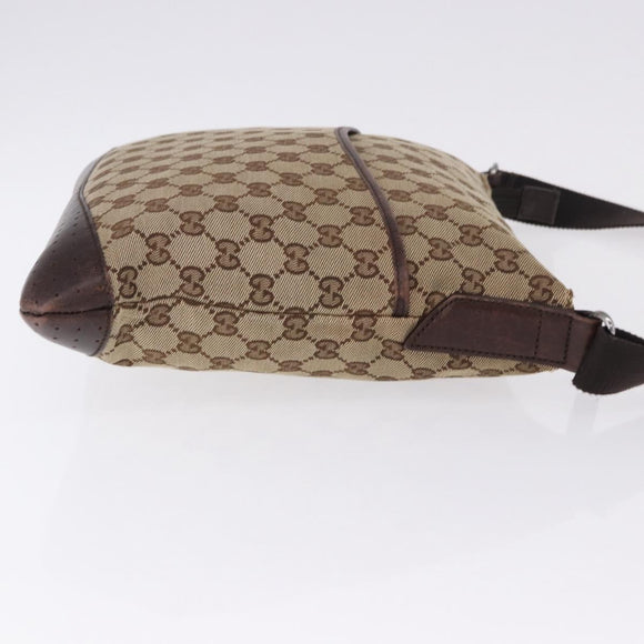 GUCCI GG Canvas Shoulder Bag Beige Silver 145857 Auth ka5634