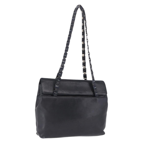 Salvatore Ferragamo Shoulder Bag Leather Black Silver Auth ka5635