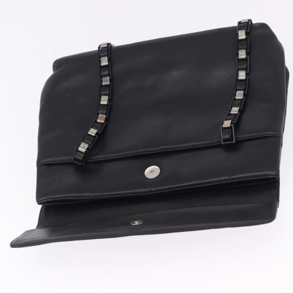 Salvatore Ferragamo Shoulder Bag Leather Black Silver Auth ka5635