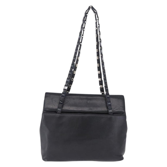 Salvatore Ferragamo Shoulder Bag Leather Black Silver Auth ka5635