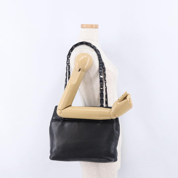 Salvatore Ferragamo Shoulder Bag Leather Black Silver Auth ka5635