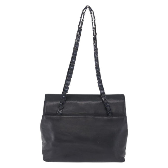 Salvatore Ferragamo Shoulder Bag Leather Black Silver Auth ka5635
