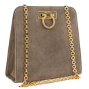 Salvatore Ferragamo Gancini Chain Shoulder Bag Suede Beige Gold Auth ka5639-1