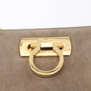 Salvatore Ferragamo Gancini Chain Shoulder Bag Suede Beige Gold Auth ka5639-15