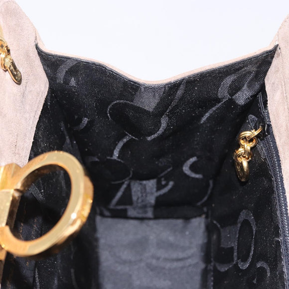 Salvatore Ferragamo Gancini Chain Shoulder Bag Suede Beige Gold Auth ka5639